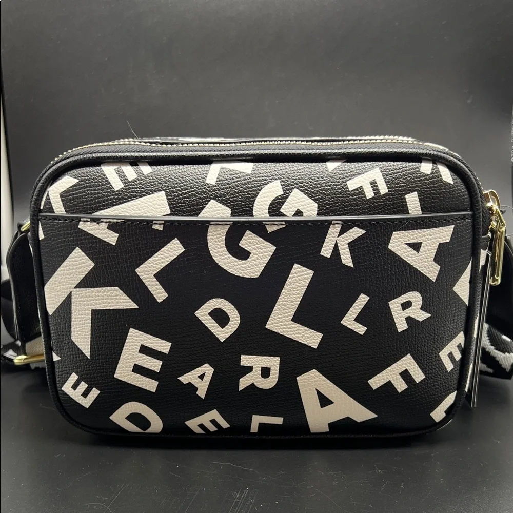 Karl Lagerfeld Black Crossbody Bag  Camera Bag with Multicolor Letters NEW - Picture 5 of 13